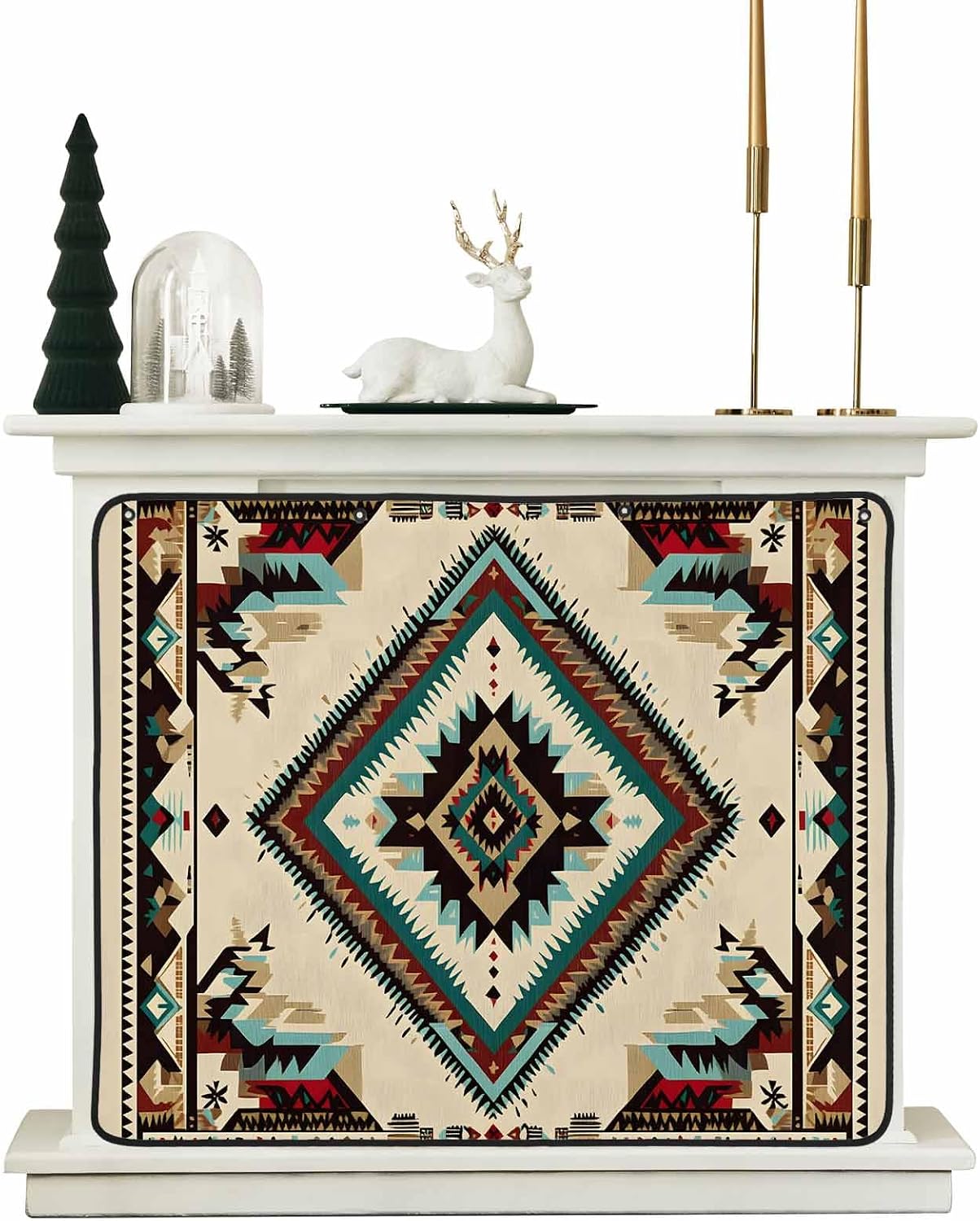 Western Aztec Magnetic Fireplace Cover Decorative Indoor For Brick Fireplace, Rustic Tribal Southwestern Boho Ethnic Insulation Fireplace Blocker Blanket Draft Stop Hot Heat Save Energy, 36"Wx27"H