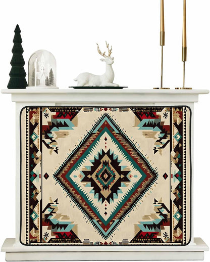 Western Aztec Magnetic Fireplace Cover Decorative Indoor For Brick Fireplace, Rustic Tribal Southwestern Boho Ethnic Insulation Fireplace Blocker Blanket Draft Stop Hot Heat Save Energy, 36"Wx27"H