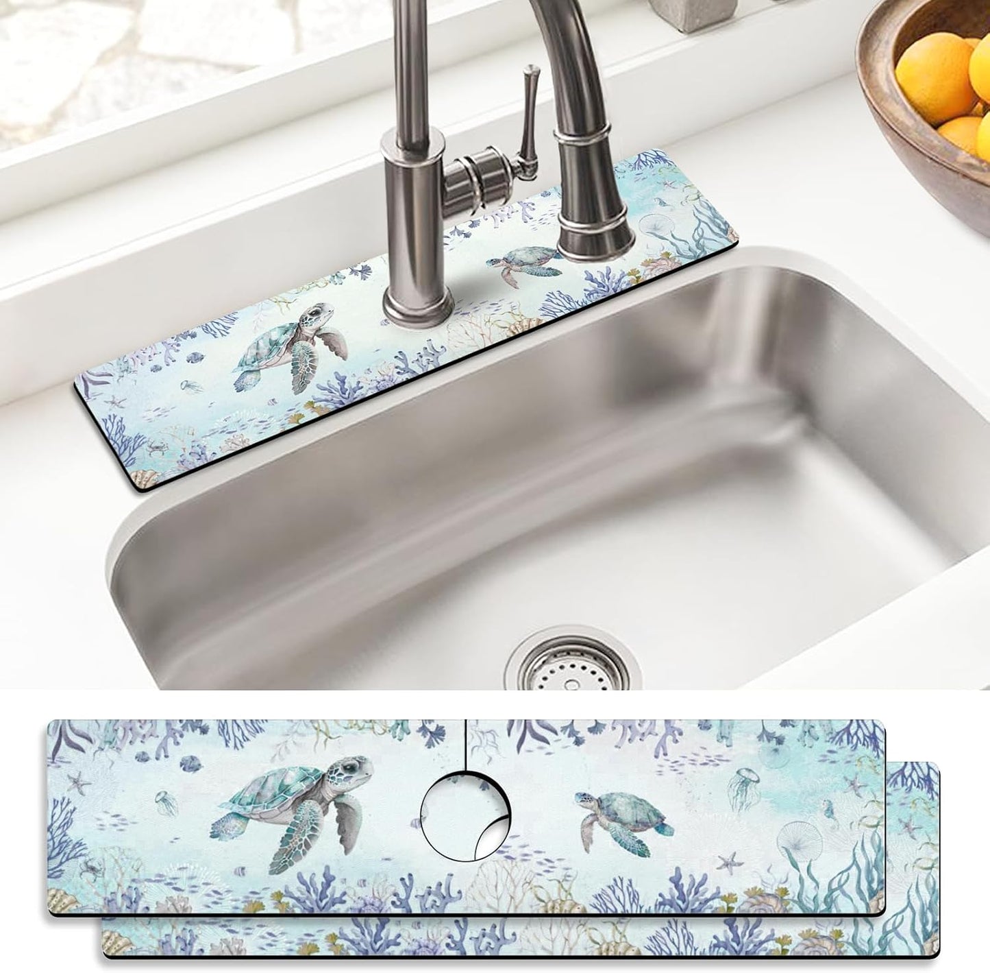 Sink Faucet Absorbing Mat, 2 Pack Drying Mat Around Faucet Sink Splash Guard Behind Faucet Sinkmat For Kitchen Bathroom Island Rv 24 * 5.5 Inch (60 * 14 cm)