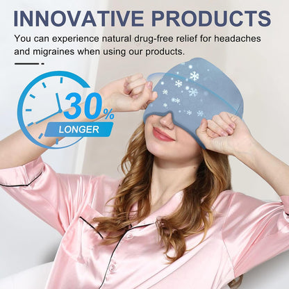 Migraine Headache Relief Cap, Gel Ice Head Wrap, Hot and Cold Therapy, Headache Eyes Mask for Sinus, Puffy Eyes, Tension and Stress Relief (Blue)