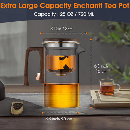 Glass Tea Pot - High Borosilicate Magical Glass Teapot with ABS Handle, Water Separation Design & Infuser Strainer - 720ml/24.3oz Large Capacity Teapot fo Tea Parties, Home, Office