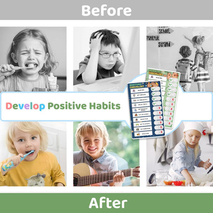 2 in 1 Upgraded Slider Morning/Bedtime Routine Chart for Kids Toddlers - Magnetic Kids Chore Chart for 2 Kids, Dry Erase Chore Chart for Kids, Visual Schedule for Kids with Cute Chore Stickers