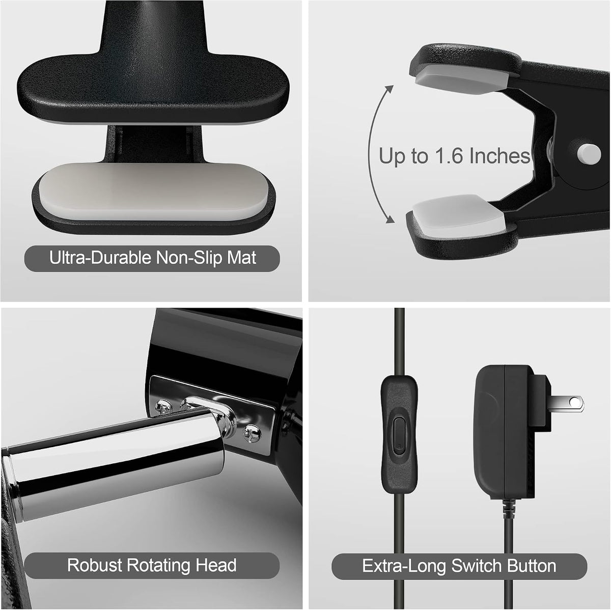 deeloop Clip On Light, 400LM Reading Lamp, Flexible Clamp Light, Black