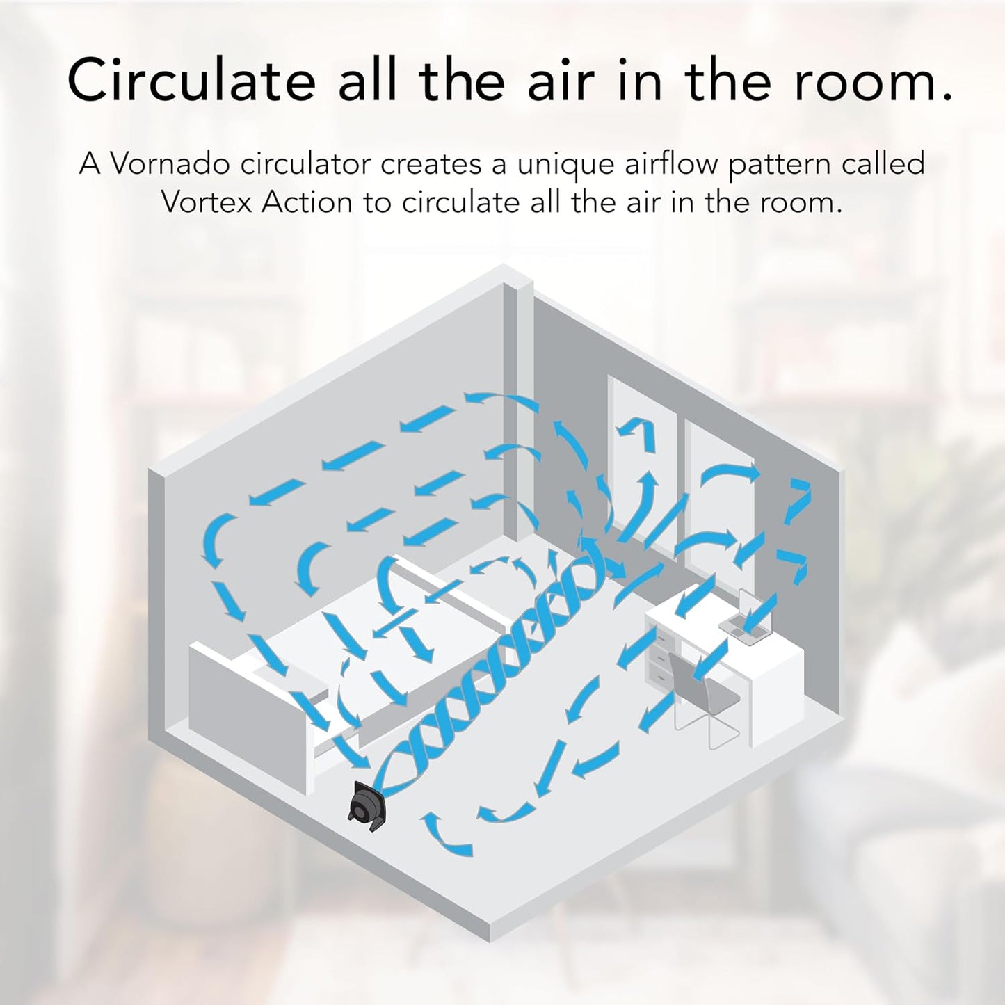 Vornado 573T Small Room Air Circulator Fan with Pivoting Head, Easy Clean Removable Grille, 3 Speed Settings, Black