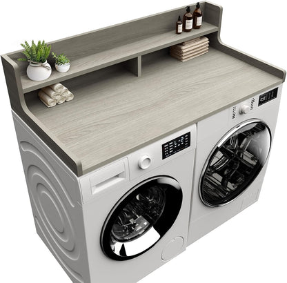 Washer Dryer Countertop, 54" x 27.55" 2-Tier Washer Dryer Topper with Edge, for Laundry Room Organization Oak