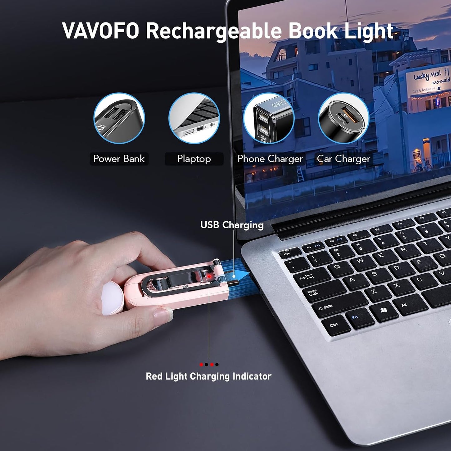 VAVOFO USB Rechargeable Bookmark Reading Light, Blue Light Blocking Amber LEDs for Bedtime Reading - Clip On, 9 Lighting Modes