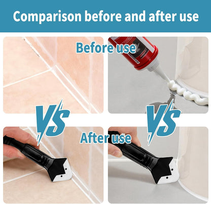 Silicone Caulking Tool Kit，Glass Glue Angle Scraper,Floor Glue Scraper， Caulk Remover Tool, Stainless Steelhead Caulk Remover and Sealant Scraper, Caulk Remover for Kitchen，Bathroom，Window，Joint,