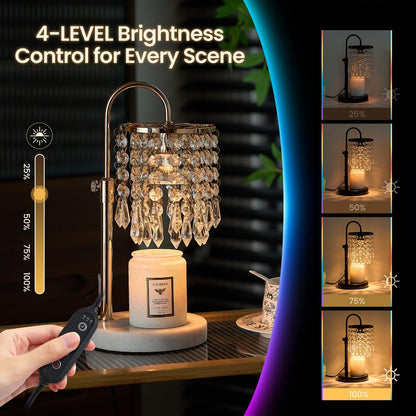 Candle Warmer Lamp with Timer Dimmer，2H/4H/8H Timer , Lamp Candle Warmer with Marble Base for Adjustable Height, Crystal Wax Melt Warmer for Jar Candles, House Warming Decor Gifts Mothers Day Gifts