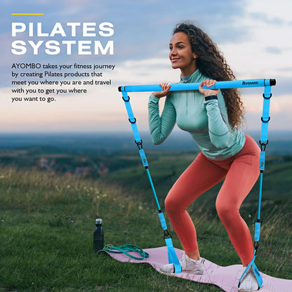 Ayombo Pilates Bar Kit with Resistance Bands, Pilates Workout Equipment for Legs, Hip, Waist, Arm, Squats Exercise Equipment for Home Workouts, Adjustable 3-Section Pilates Bar Kit for Women & Men