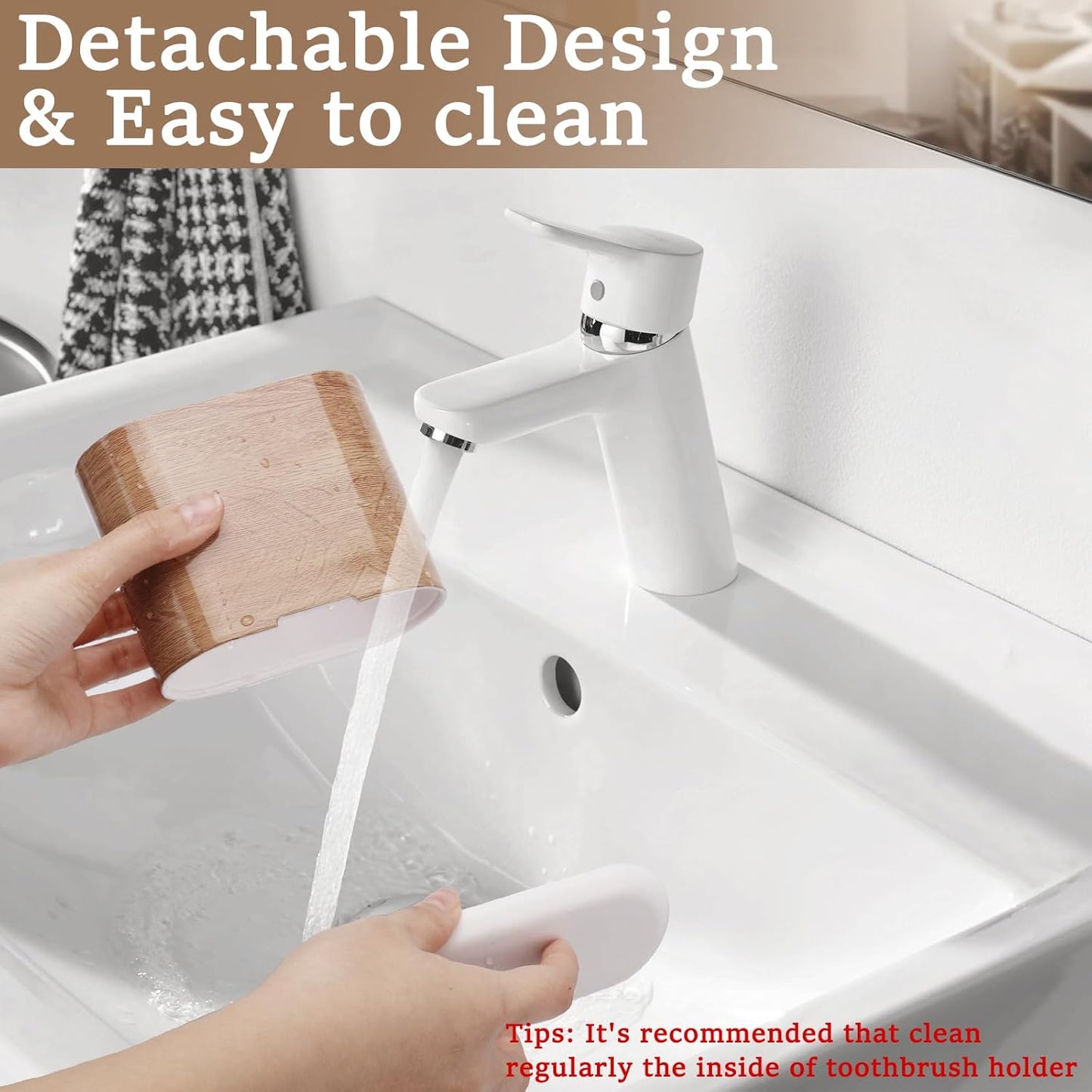 Bamboo Toothbrush Holder for Bathrooms Toothpaste Organizer, Small, White | 2 Slots, Easy to Clean, Plastic, Kids Electric Toothbrush, Drainage, Removable, For Bathroom, Vanity, Kitchen Sink, Office