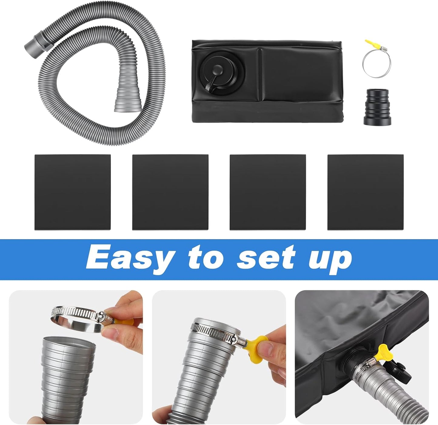 31 x 31 x 3 Inch Foldable Washing Machine Pan Washer Drain Pan with Drain Hole and 4 Pcs Mat, Non Slip Leak Proof Anti Vibration Waterproof Drip Tray for Washer Dryer Floor Protection