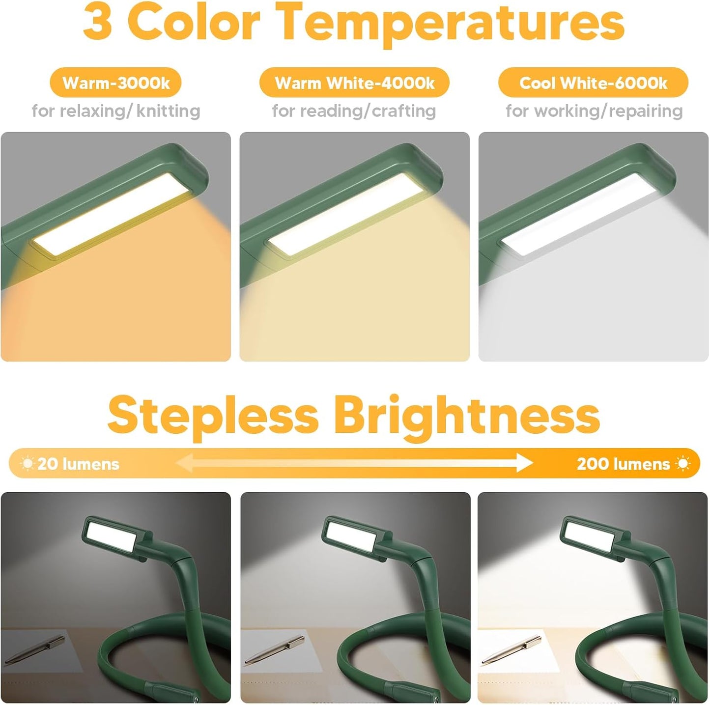 Neck Reading Light Book Lovers Gifts, Rechargeable 80Hrs Eye-friendly 3 Colors & Stepless Dimming Book Light for Reading, Christmas Stocking Stuffers for Men Women Camping Knitting Crochet Accessories