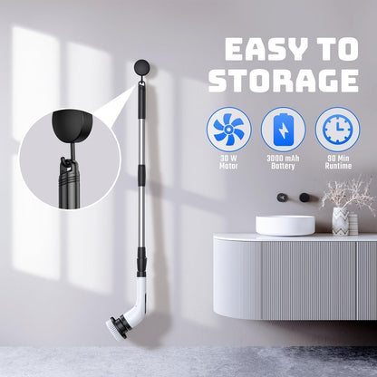 Electric Spin Scrubber for Bathroom: Shower Cleaner Brush with Long Handle (White1)