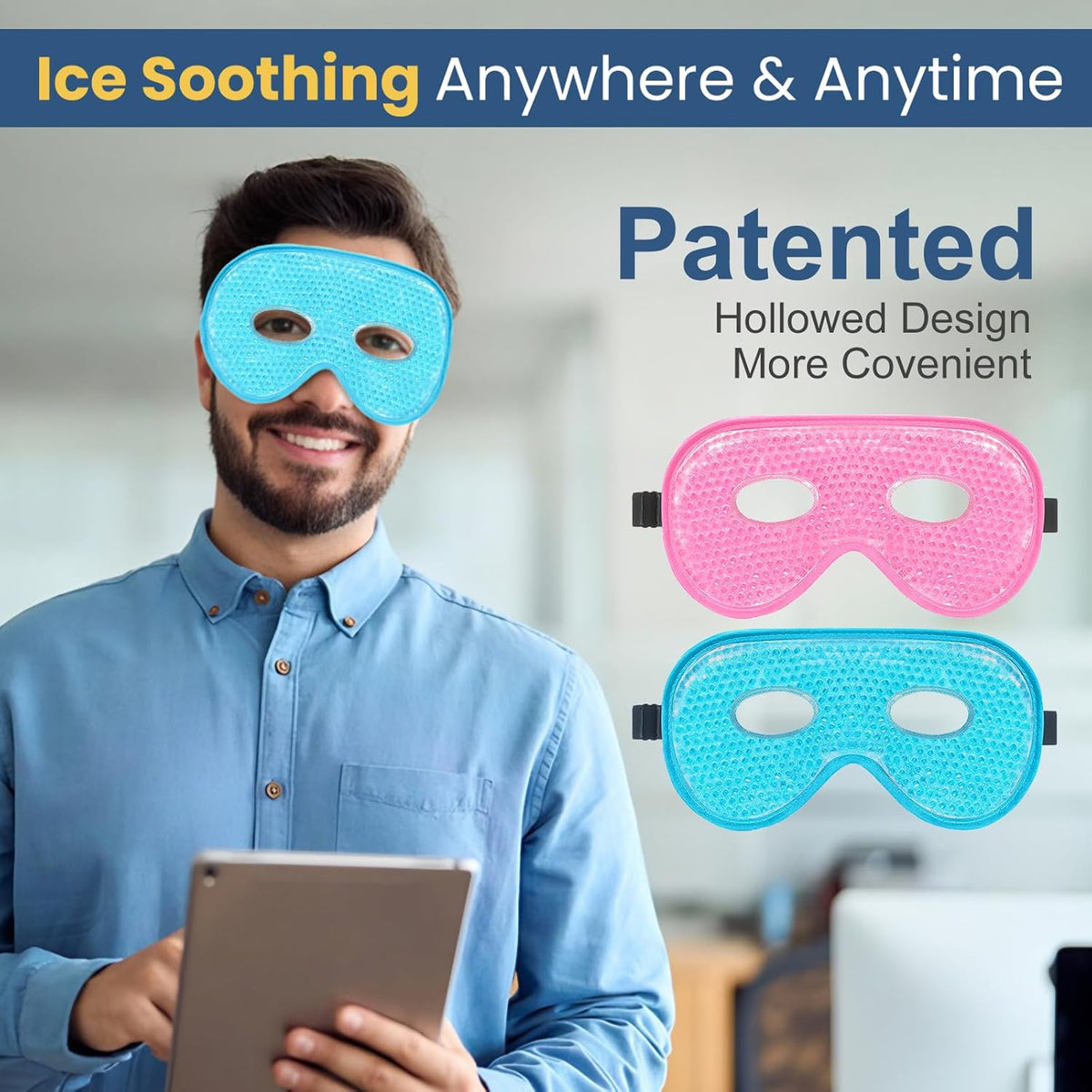 BeeVines Gel Eye Mask, XL Size Cooling Ice Masks for Puffy Eyes (2 Pack)
