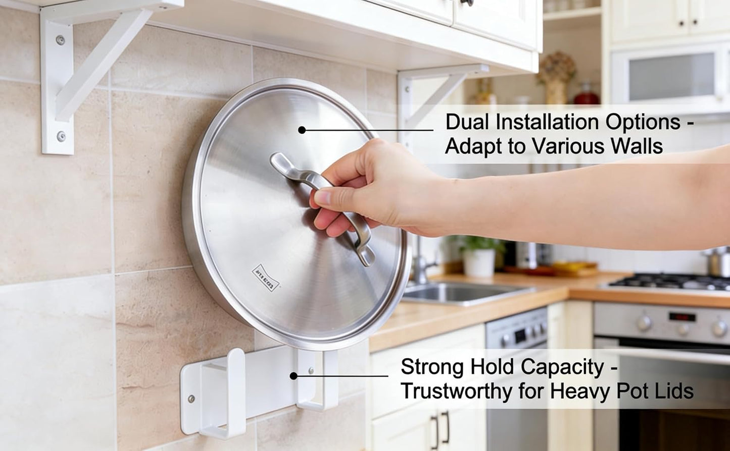 Stainless Steel Wall Mounted Cutting Board Holder Punch-Free Adhesive Multifunctional Kitchen Organizer Pot Lid Storage Rack 7" x 2.3" x 1.8" White