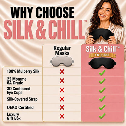 Silk & Chill™ 22 Momme Mulberry Silk Sleep Mask, 3D Eye Mask, Black