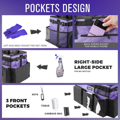SCAVATA Wearable Cleaning Caddy Bag, Cleaning Caddy Supplies Organizer with Handle & Shoulder Straps for Housekeepers, Under Sink & Car Cleaning Tool Organizers with 4 Foldable Divider (Lake Blue)