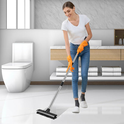 SetSail Floor Scrub Brush with 51-Inch Long Adjustable Handle 2 in 1 Scrape Brush Stiff Bristle Floor Scrubber for Cleaning Shower Bathroom Garage Kitchen Wall Deck Tub Tile | 2 in 1 Scrape Brush Stiff Bristle Floor Scrubber for Cleaning Shower Bathroom