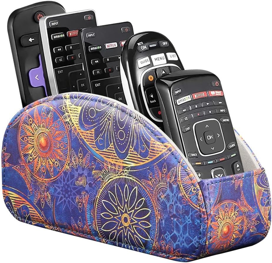 Pu Leather TV Remote Control Holder with 5 Compartments,Remote Caddy/Tray | Bedside Table Desk Storage Box/Organizer for Pen,DVD,Blu-Ray,Media Player,Heater Controller,Cosmetics,Glasses,Office Supplies