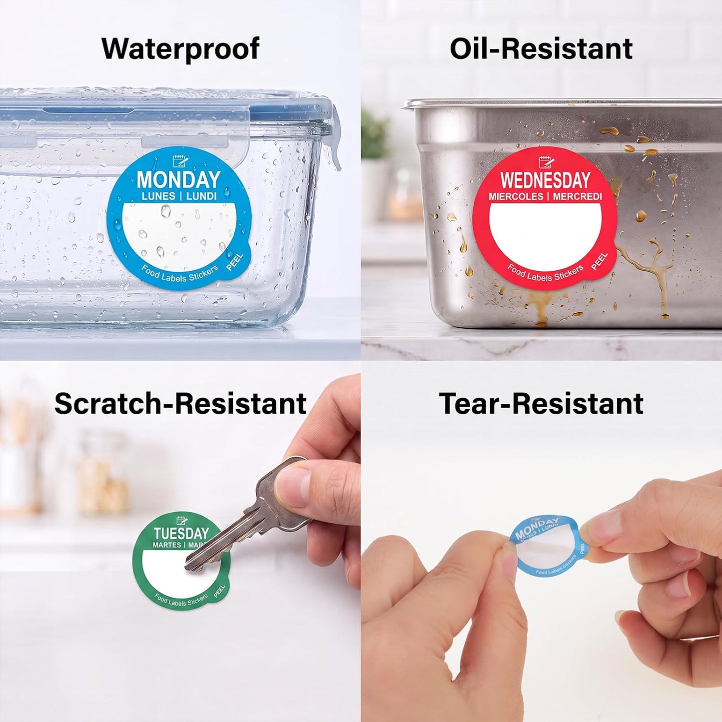 7000 Pcs Removable Day Label with Marker, 7 Colors, 1 inch - Peel Tab Waterproof Freezer Safe Food Labels (Mon-Sun) for Meal Prep and Restaurant Kitchen