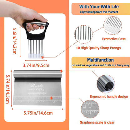Bench Scraper Dough Chopper Onion Holder for Slicing Slicer Onion Cutter with Protective Cover and Anti-Slip Handle Stainless Steel Chopper for Potato, Tomato, Avocados, Eggs, Vegetable, Onions