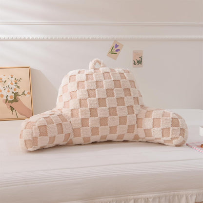 Aimuan Reading Pillow Checkered Bed Rest Wedge Backrest Checkerboard Pillow with Arms Back Support for Sitting Up in Bed Cushion Incline Rest Sleeping Snoring Pillow (Beige,Large)