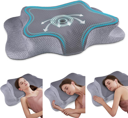 CHxxy Memory Foam Pillows, Cervical Pillow for Neck & Shoulder Pain Relief | Ergonomic Contour Bed Pillow, Soft for Side Sleep Stomach Sleeping and Back Sleeper-Queen Size&Grey