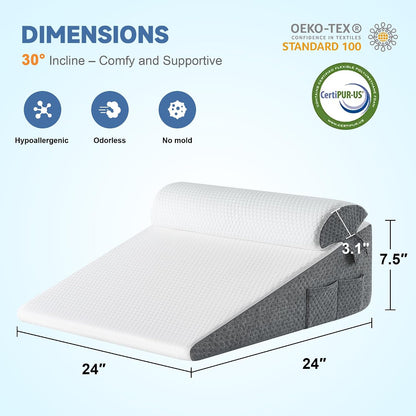 Yojoker Wedge Pillow for Sleeping - 12 Inch Bed Wedge for Headboard Triangle Pillow, Memory Foam Wedges for Acid Reflux, GERD, Snoring, Post Surgery Back Pain Relief, Leg Elevation, Washable Cover