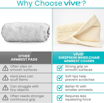 Vive Wheelchair Armrest Pads (2 PCS) - Memory Foam Sheepskin Cushion