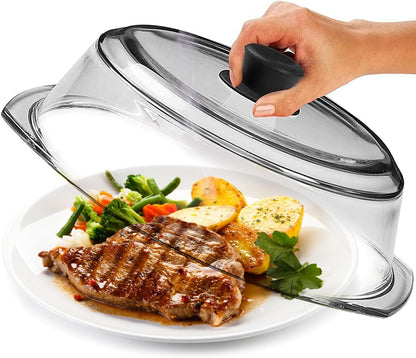Le'raze 10inch Glass Microwave Splatter Cover for Food - 100% Food Grade BPA & Lead Free - Dishwasher Safe - Cookware & Bakeware Serving Dish Plate Mess Guard Lid with Easy Grip Silicone Handle Knob