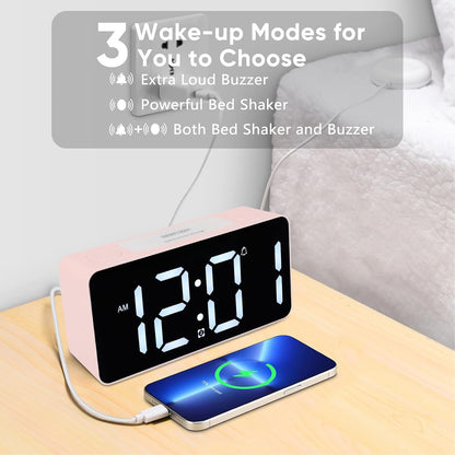 Extra Alarm Clock, Large LED Display Dual Alarm Clock with Bed Shaker, LED Digital Bed Shaking with Corded for Heavy Sleepers