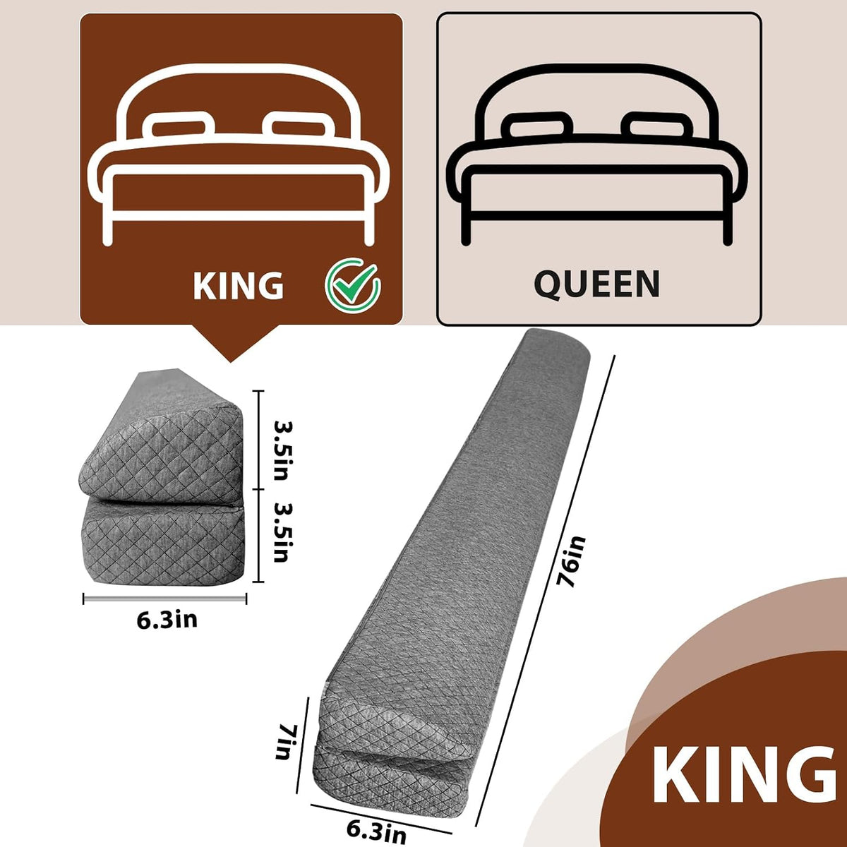 4 Modes Pillow Wedge for Headboard Gap, Foldable Bed Wedge Pillow, Bed Gap Filler King Size Fill The Gap (0-7"), Mattress Gap Filler Long Pillow Between Headboard and Mattress
