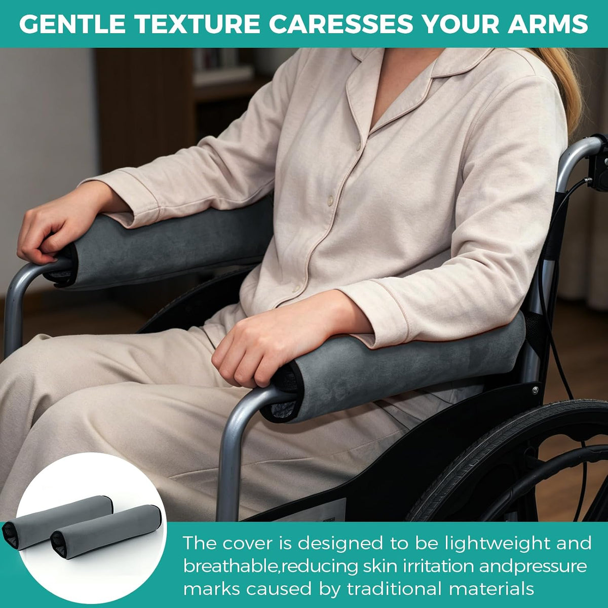 lefeke 2 Pack Wheelchair armrest Pads - Soft Velvet Foam armrest Covers for wheelchairs, Office Chairs and armchairs, etc., Effectively relieves arm Pressure and Prevents Soreness (Blue)