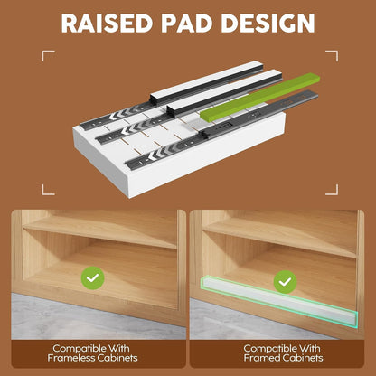 Seinloes 2Pack Expandable Pull Out Cabinet Organizer 21"Deep With Raising Pad for Framed Cabinets, Upgrade 3 Slide Rails Slide Out Drawers, Roll Out Shelves Adhesive,Adjustable Width 12.05"-20.4"White