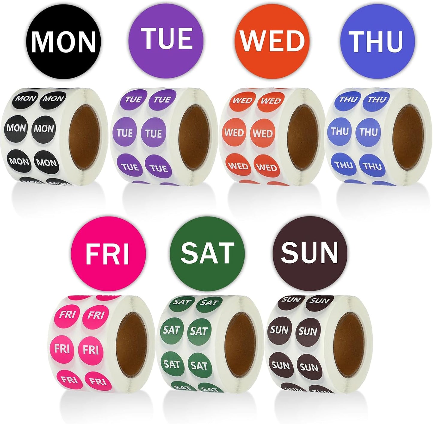 Watersay 7000 PCS Small 7-Day of The Week Double Row Adhesive Stickers Bulk - 0.5 Inch Color Coded Dots Round Food Rotation Labels for Food Containers, Pill Organizer, Planner, 1000 Labels/Roll