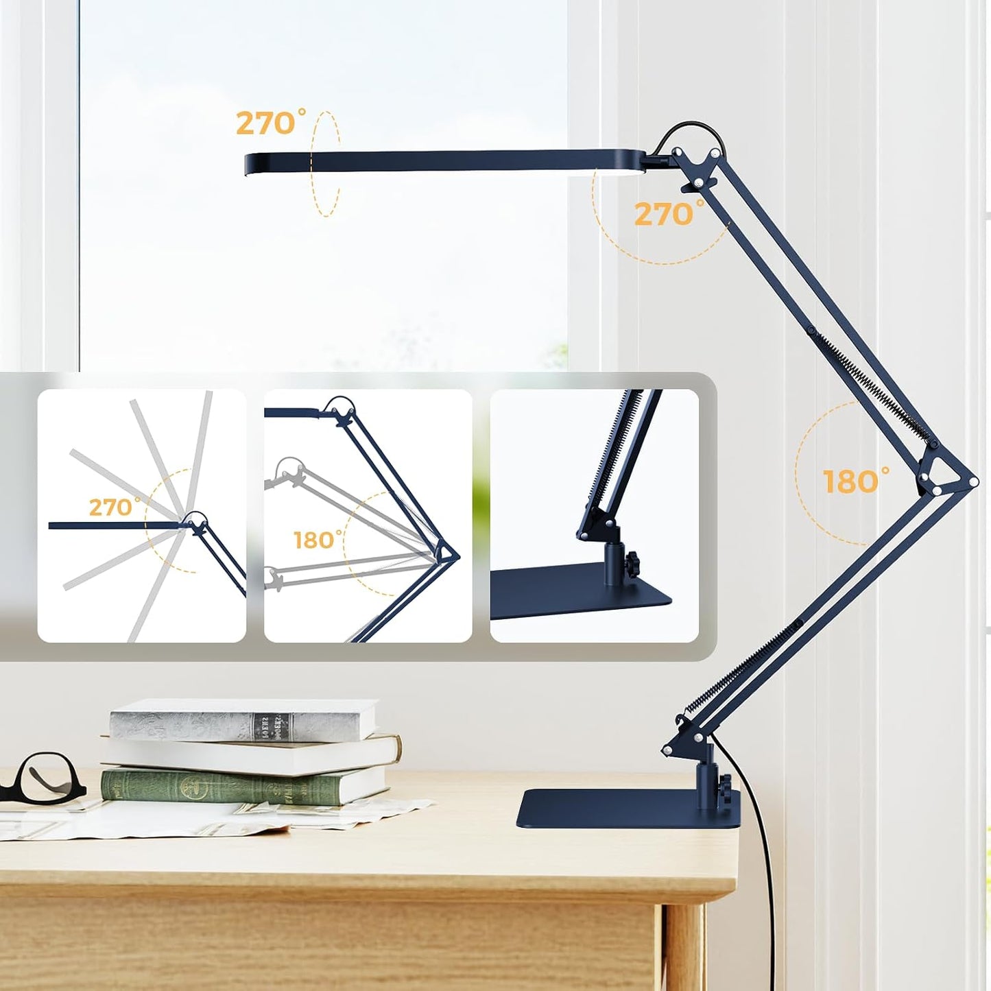 SKYLEO Desk Lamp for Home Office, Eye Comfortable LED Desk Light for Long Hours, Adjustable Swing Arm with Memory Function, Black