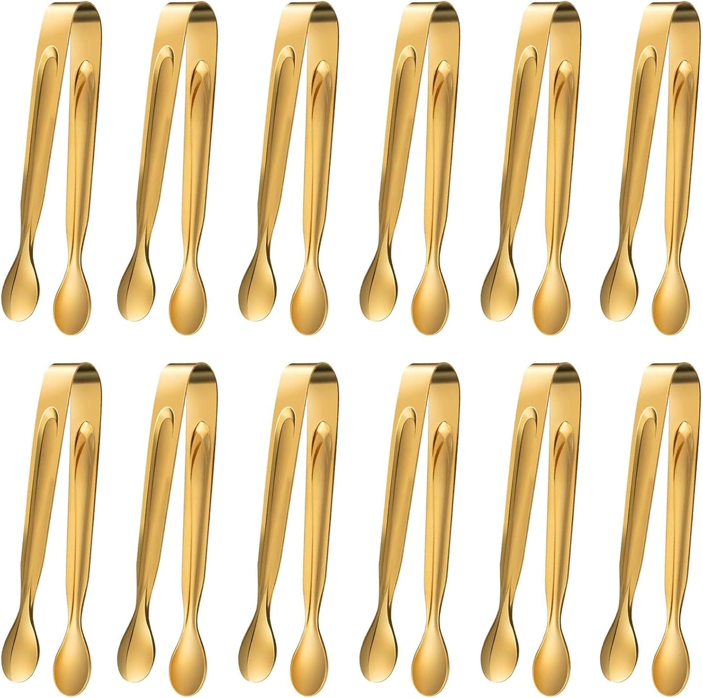 12Pcs Mini Serving Tongs,4.3"Stainless Steel Small Appetizer Tongs | Ice Tongs Sugar Tongs Mini Tongs for Appetizers Desserts Ice Bucket,Tea Party,Coffee Bar (Gold)