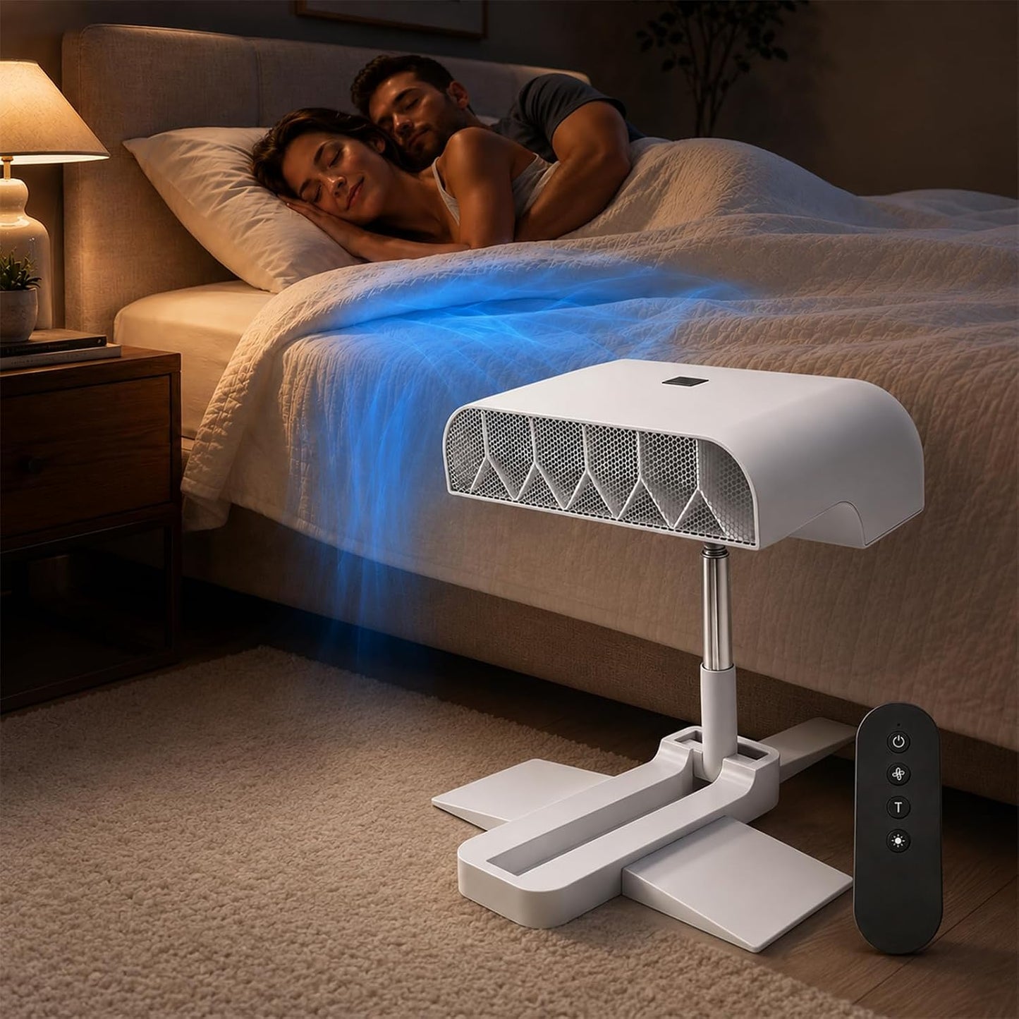 Midnight Bed Cooling System, Bed Fan Under Sheets, Cooling Bed Fan For Hot Sleepers, Ideal Summer Gift, 5-Level Adjustment, Bed Side Fans For Sleeping, Floor-Standing And Clamp-On Mattress