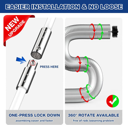 PetOde 32 Feet Dryer Vent Cleaner Kit, Flexible Lint Remover | Upgraded Quick-Snap Brush with Drill Attachment for Easy to Use, Deep Clean, Lint Removal, Easy DIY Assembly, Home Essential