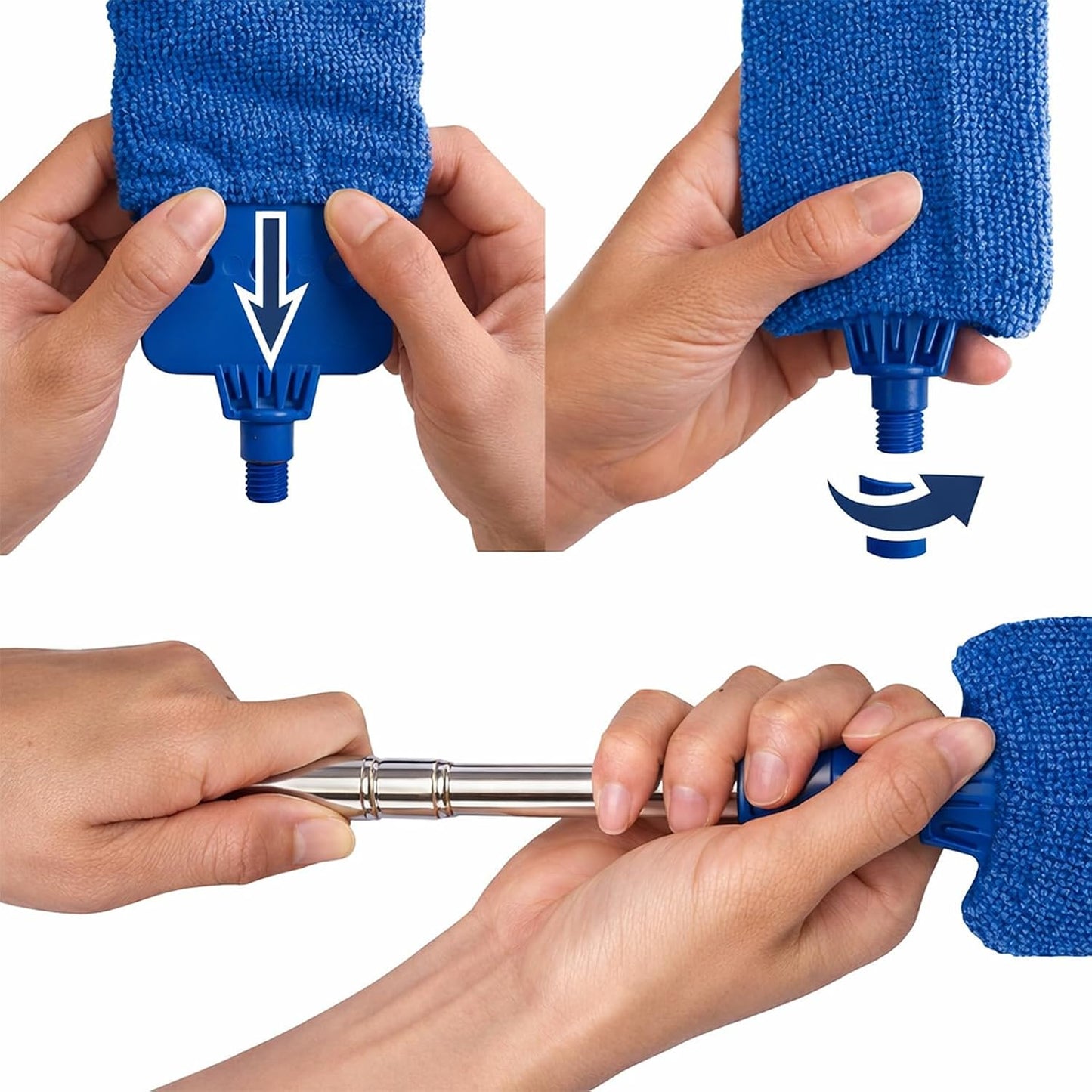 Retractable Gap Dust Cleaner with Extension Pole & 3 Microfiber Cloths | Cleaning Tools with 3 Microfiber Dusting Cloths | Long Handle Duster 30-100'' | Under Refrigerator Furniture Appliance Blue