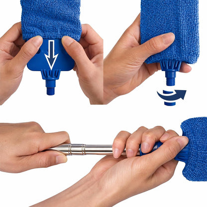 Retractable Gap Dust Cleaner with Extension Pole & 3 Microfiber Cloths | Cleaning Tools with 3 Microfiber Dusting Cloths | Long Handle Duster 30-100'' | Under Refrigerator Furniture Appliance Blue