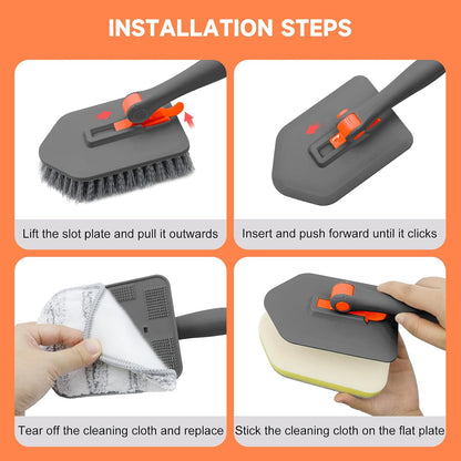 nacena Shower Scrubber with Long Handle, 4 in 1 Tile Tub Scrubber Brush with 3 Detachable Cleaning Heads and V-Shaped Grout Brush Shower Cleaner Brush for Bathroom Kitchen Toilet Tub Sink Wall, Black