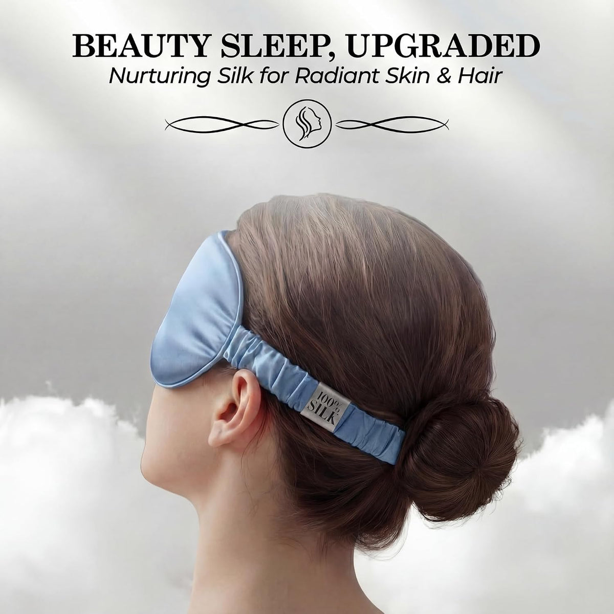 SLEEP SANCTUARY 100% Pure Mulberry Silk Sleep Mask - 22 Momme Light Blocking 3D Contour Silk Eye Mask for Sleeping - Secure Fit for Side Sleepers, Women & Men - Cloud Soft (Misty Blue)