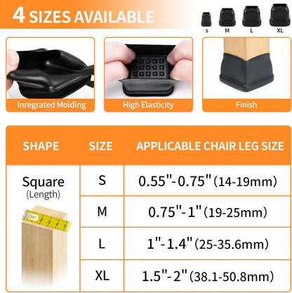 Ezprotekt Chair Leg Sliders for Carpet, 24 Pcs Square Chair Glides for Carpet, Carpet Furniture Pads Stool Leg Protectors Caps, Carpet Furniture Glides Quickly and Easily (L Fit:1" - 1.4")