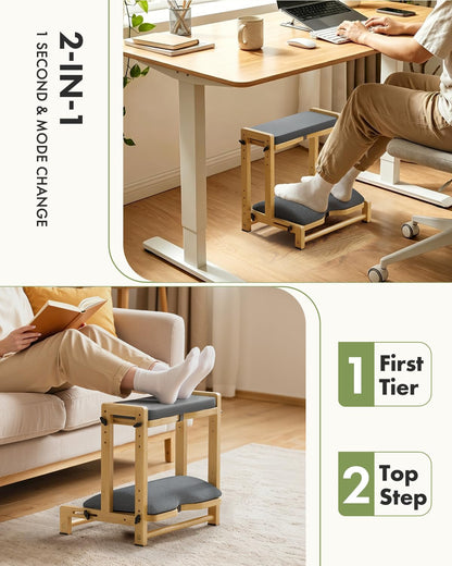 Amazer Bamboo Foot Rest for Under Desk at Work, 2-in-1 Reversible Rocking Footrest Adjustable Foot Stool, Ergonomic Footrest for Under Gaming Desk, Feet Support Leg Footstools for Home Office