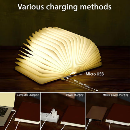 5.7 Inch Wooden Book Lamp, Multicolor Folding Book Lamp Automatically Changes Color, USB Rechargeable Book Lights, Novelty Night Light ﻿ (3Color, Large)