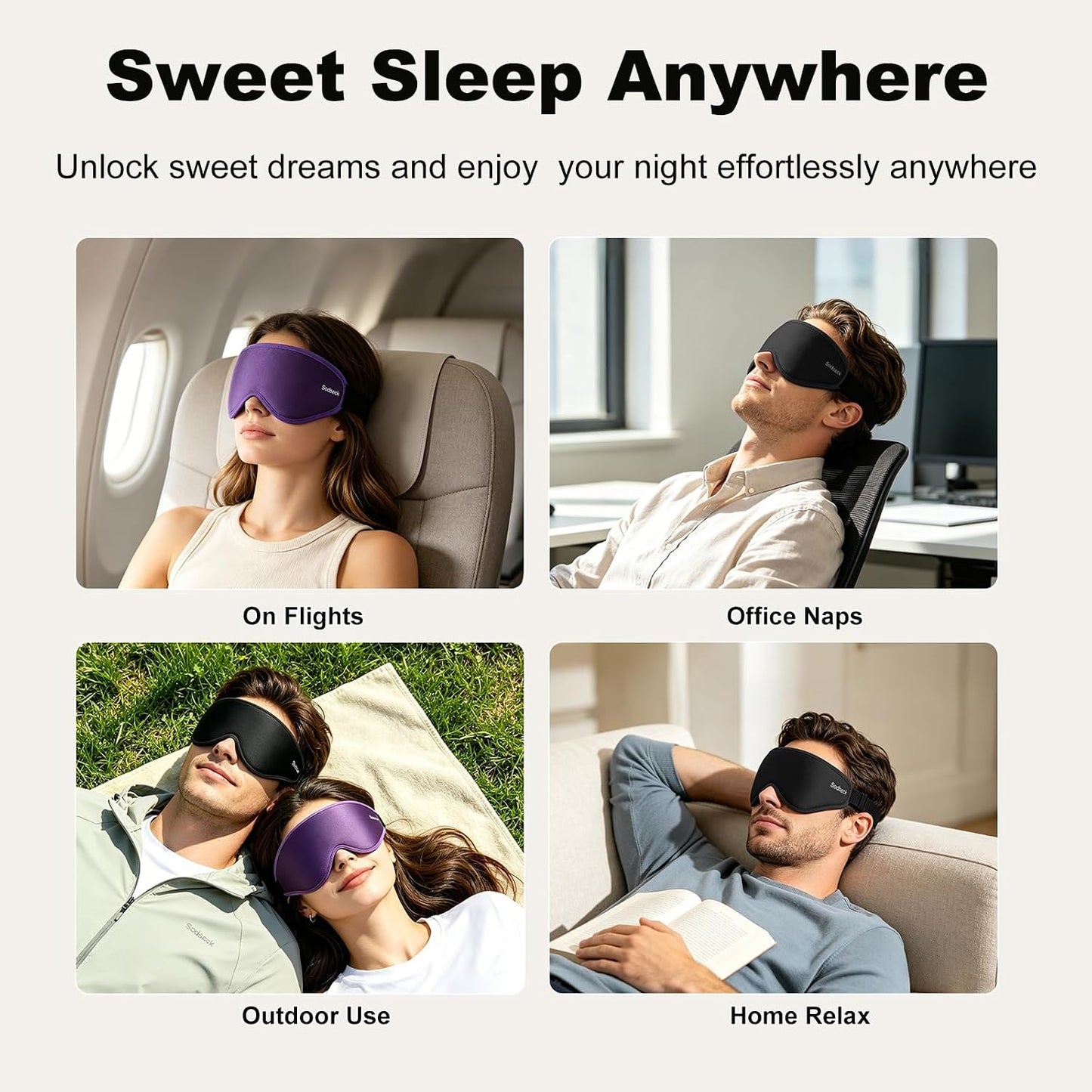 3D Contoured Sleep Eye Mask, Zero Eye Pressure Light Blocking Sleeping Mask, Night Blindfold with Adjustable Strap, Ultra Comfort Eye Shade Cover for Side Sleeper Men Women, Travel (Purple)