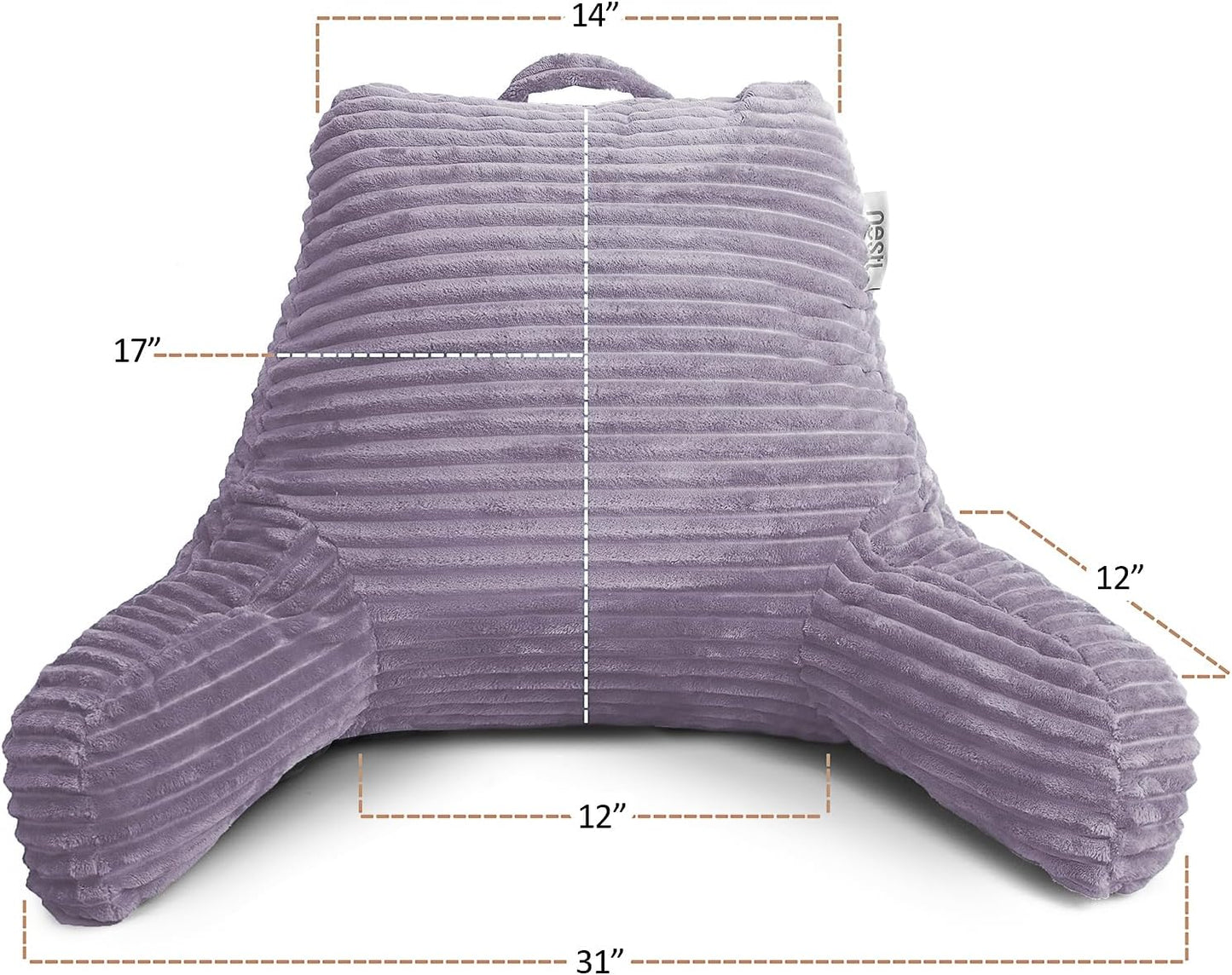 Nestl Reading Pillow with Shredded Memory Foam, Luxe Cut Plush Back Pillow for Sitting Up in Bed, Back and Arms Adjustable Support for Adult & Teens, Backrest Pillows with Washable Cover Dark Grey