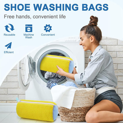 Aship Shoe Washing Machine Bag, Laundry Shoes Bag for Washer & Dryer - 2PC Reusable Shoe Cleaning Bag for Sneakers,Tennis Shoes, 360° Deep Cleaning With Self-locking Zipper for All Shoes Sizes - White