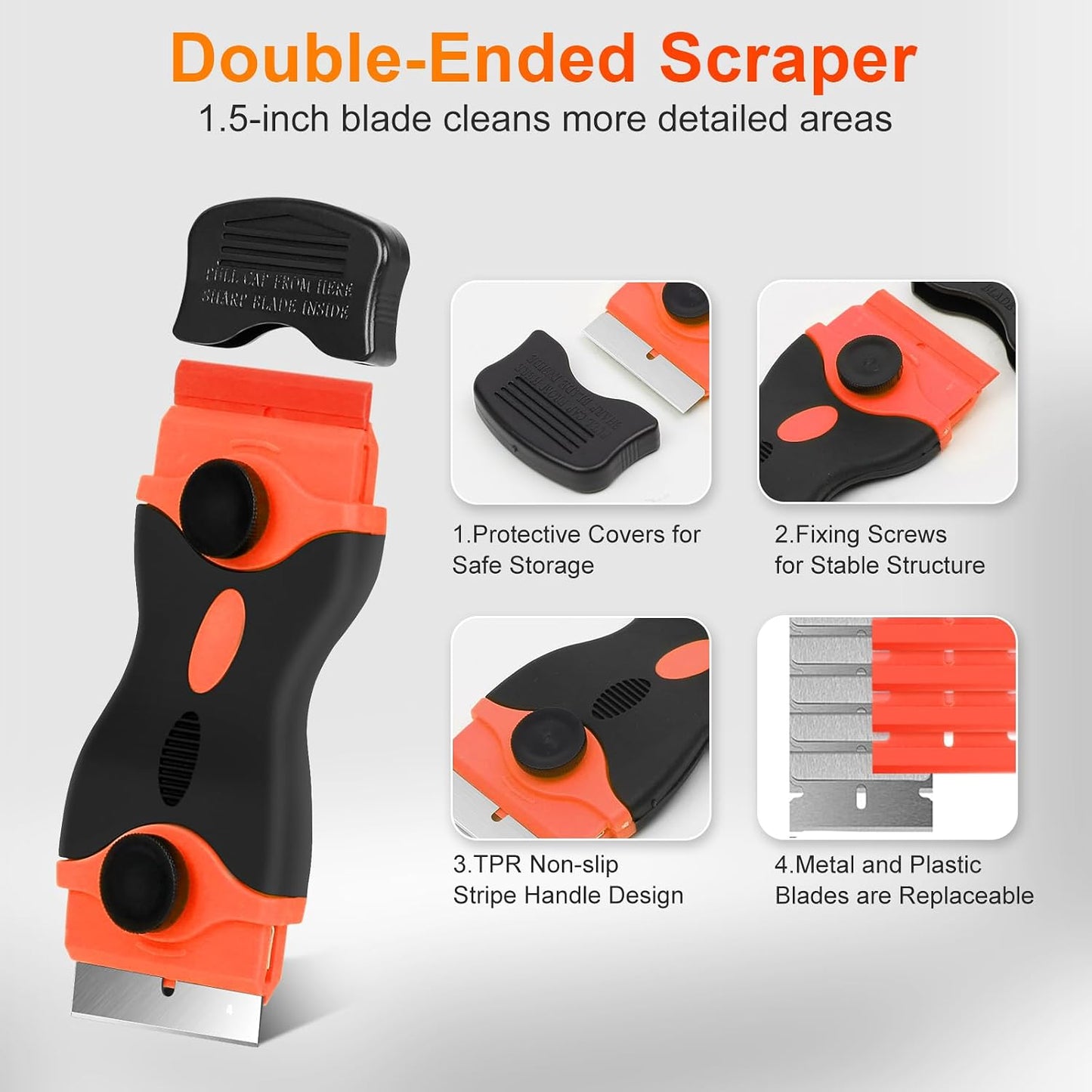 4 in 1 Silicone Caulking Tool Kit, Stainless Steel Caulk Remover Tool | Durable Construction, Quick & Easy to Use, 5 Replaceable Silicone Pads, Protective Gloves, Remove, Apply & Finish Caulk